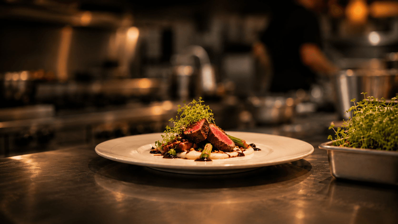 Plated fine-dining dish in the Piquant kitchen